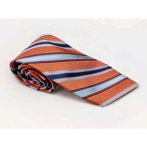 Eagle Shirtmakers Striped Repp Silk Tie 58 x 4 Rust Orange/Brown Blue White Wide